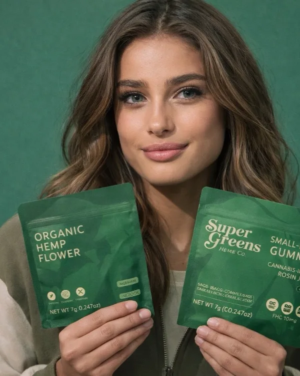 Customer holding Super Greens Hemp THCa flower, AppLovin case study by Apt Digital